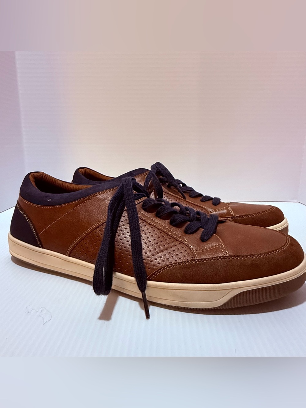 George Memory Foam Men’s Lace-Up Sneakers Brown/Blue Round Toe US 10.5